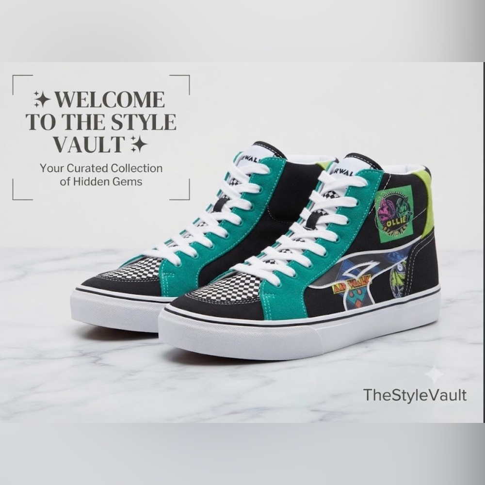 Airwalk High-Top Sneakers in Teal, Black & White with Graphic Accents